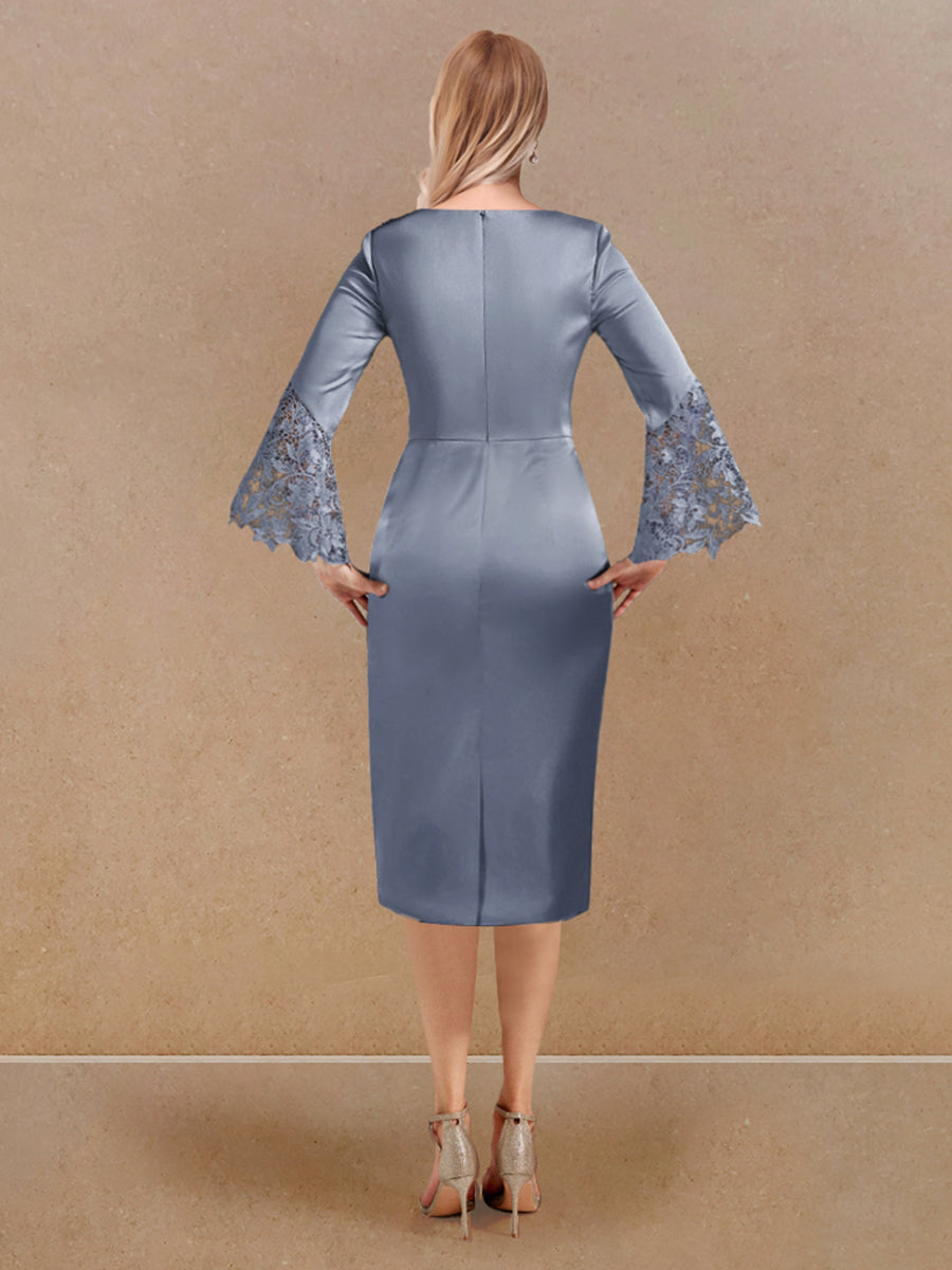 Sheath/Column Scoop Long Sleeves Evening Dresses with Appliques