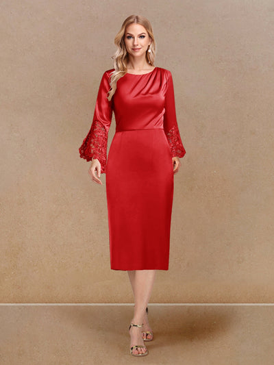 Sheath/Column Scoop Long Sleeves Evening Dresses with Appliques