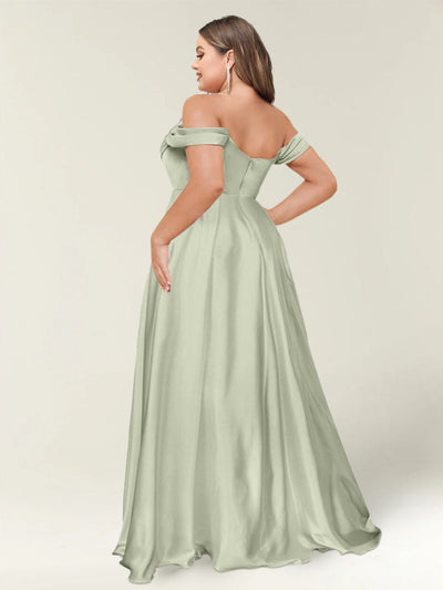 A-Line/Princess One-Shoulder Sleeveless Long Plus Size Bridesmaid Dresses with Split Side