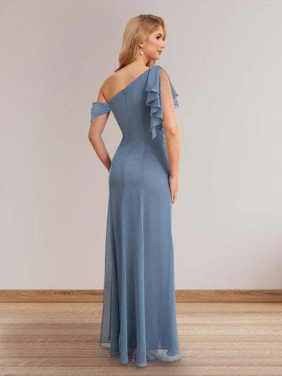 Sheath/Column One-Shoulder Sleeveless Long Bridesmaid Dresses with Split Side