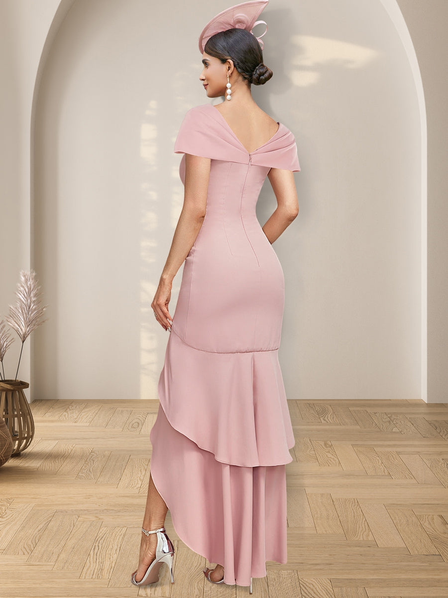 Sheath/Column Asymmetrical V-Neck Mother of the Bride Dresses With Ruffles