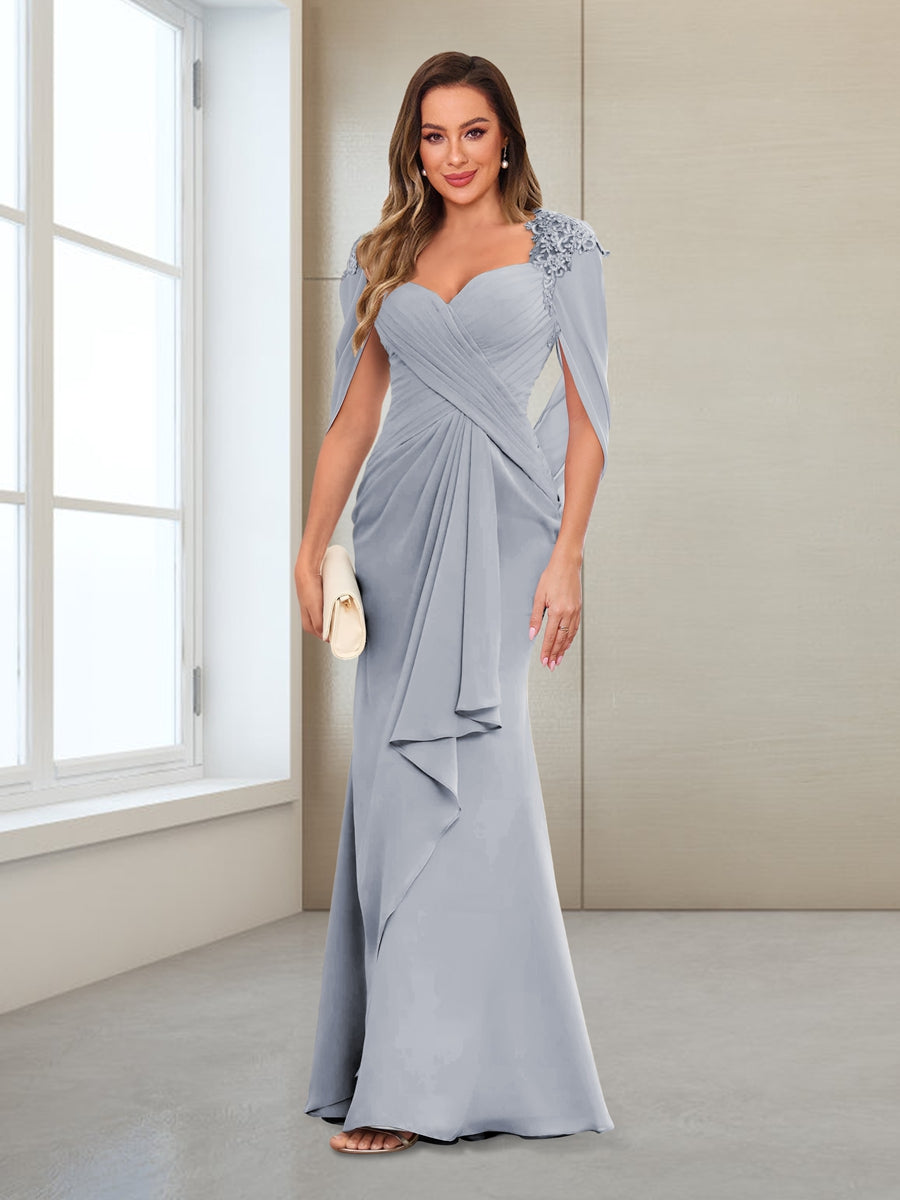 Sheath/Column V-Neck Floor-Length Chiffon Mother of the Bride Dresses with Appliques