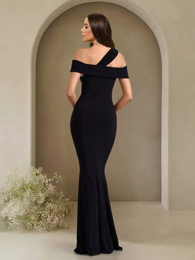 Sheath/Column Off-the-Shoulder Sleeveless Sweep Train Evening Dresses with Side Slit