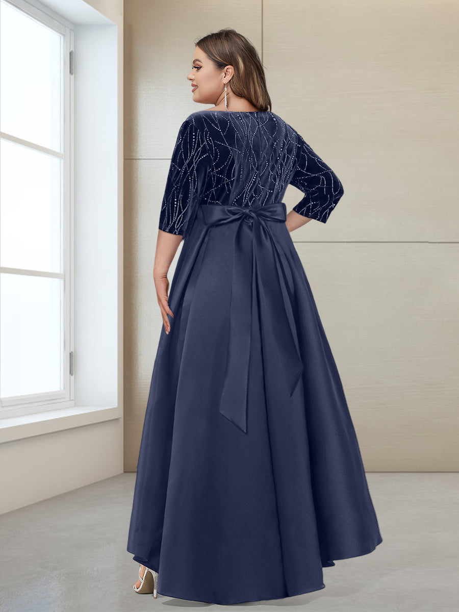 A-Line/Princess V-Neck 3/4 Sleeves Plus size Mother of the Bride Dresses with Beading