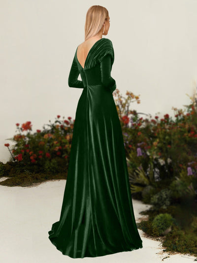 A-Line/Princess Asymmetrical Long Sleeves Pleated Velvet Mother Of the Bride Dresses