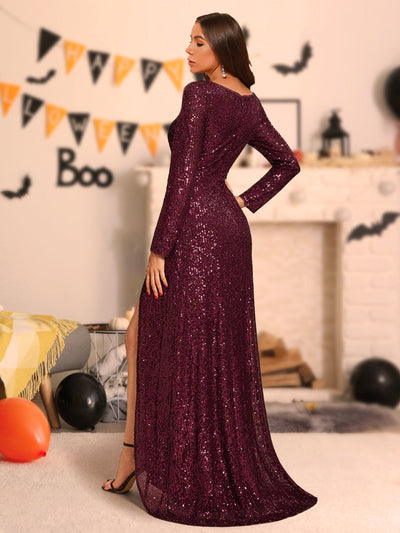 Sheath/Column V-Neck Floor-Length Halloween Dresses With Split Side