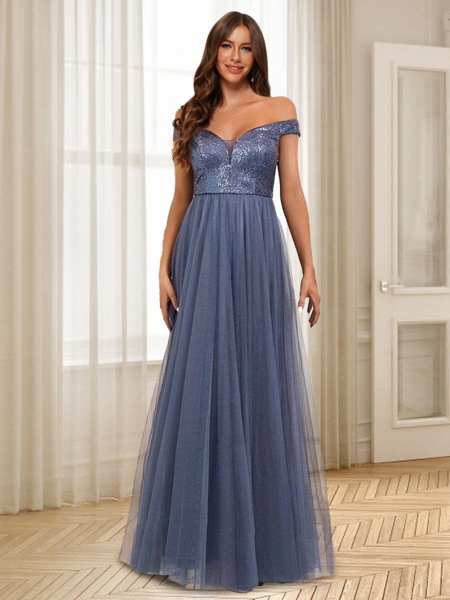 A-Line/Princess Off-the-Shoulder Floor-Length Bridesmaid Dresses