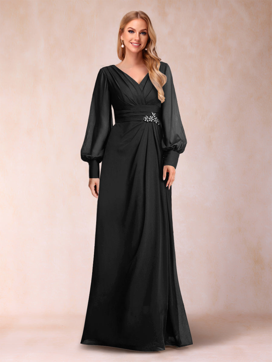 A-Line/Princess Long Sleeves V-Neck Mother of the Bride Dresses