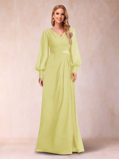 A-Line/Princess Long Sleeves V-Neck Mother of the Bride Dresses