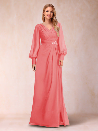 A-Line/Princess Long Sleeves V-Neck Mother of the Bride Dresses