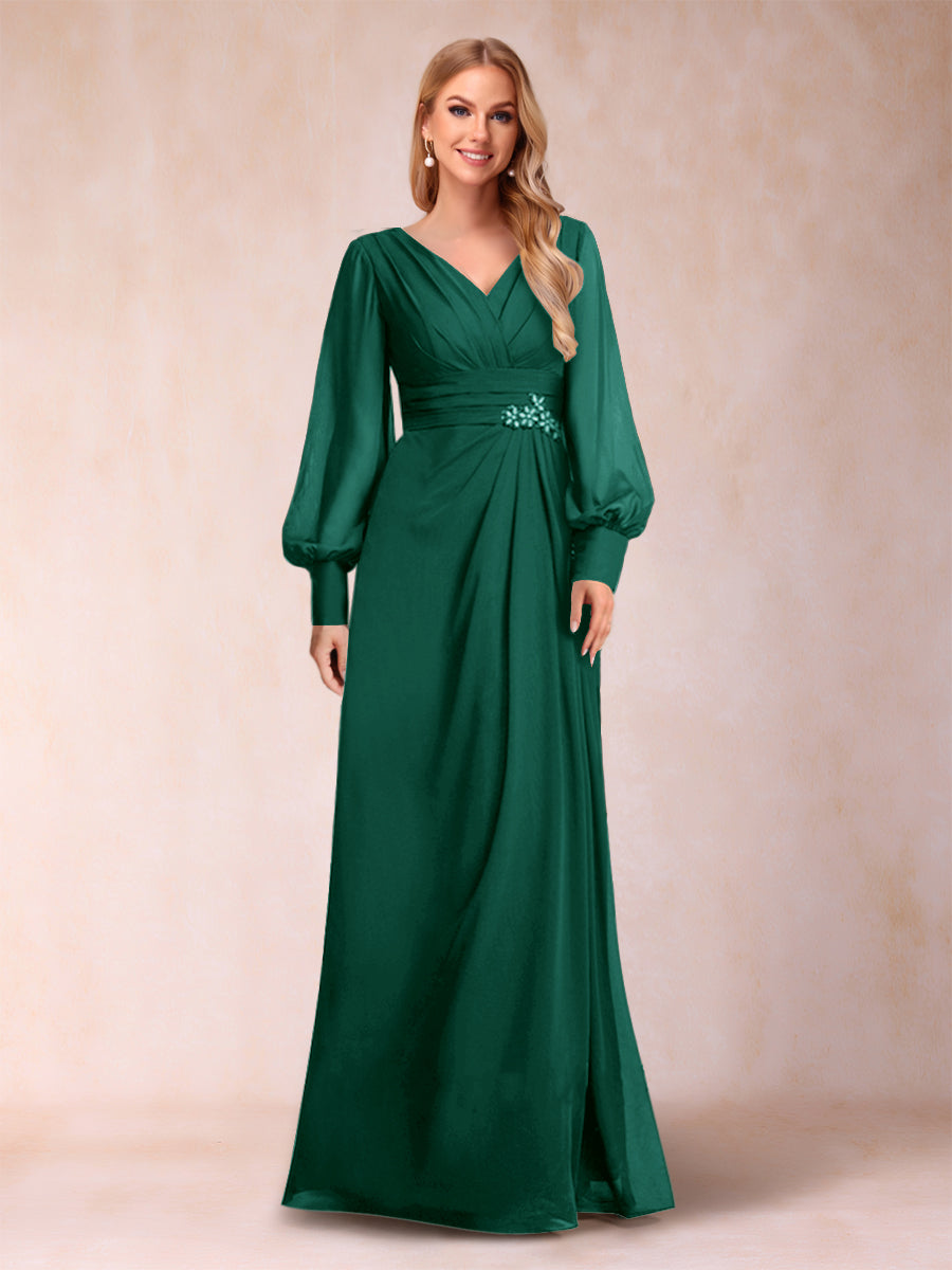 A-Line/Princess Long Sleeves V-Neck Mother of the Bride Dresses