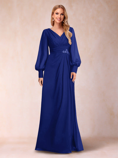 A-Line/Princess Long Sleeves V-Neck Mother of the Bride Dresses