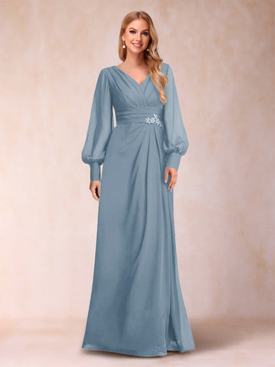 A-Line/Princess Long Sleeves V-Neck Mother of the Bride Dresses