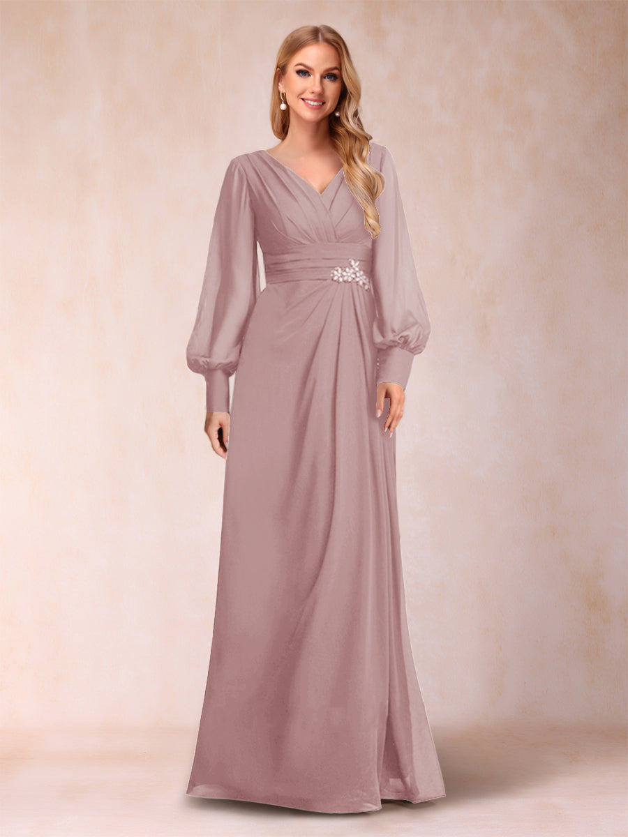 A-Line/Princess Long Sleeves V-Neck Mother of the Bride Dresses