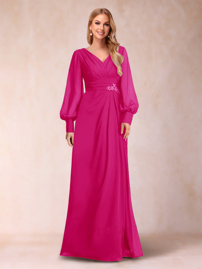 A-Line/Princess Long Sleeves V-Neck Mother of the Bride Dresses