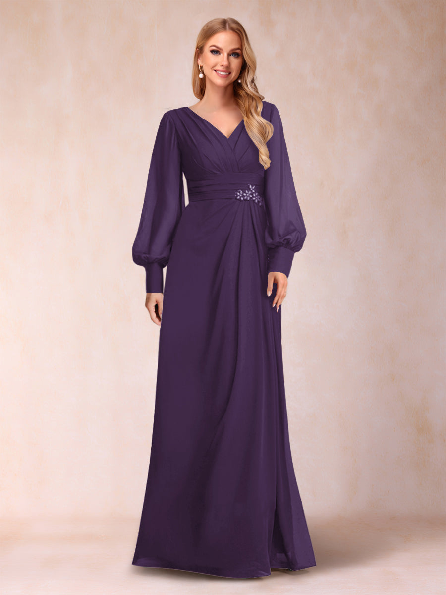 A-Line/Princess Long Sleeves V-Neck Mother of the Bride Dresses