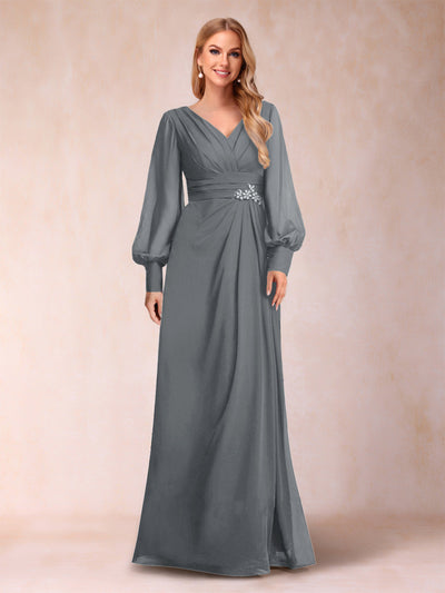 A-Line/Princess Long Sleeves V-Neck Mother of the Bride Dresses