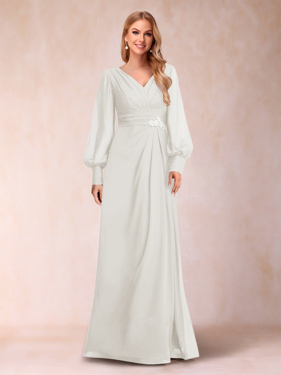 A-Line/Princess Long Sleeves V-Neck Mother of the Bride Dresses