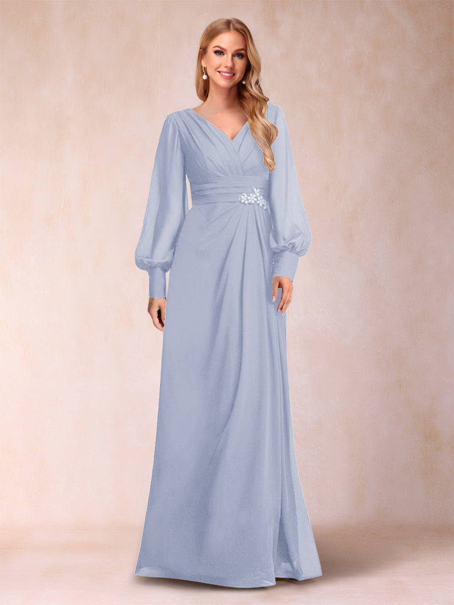 A-Line/Princess Long Sleeves V-Neck Mother of the Bride Dresses