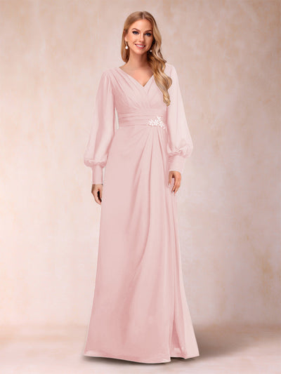 A-Line/Princess Long Sleeves V-Neck Mother of the Bride Dresses