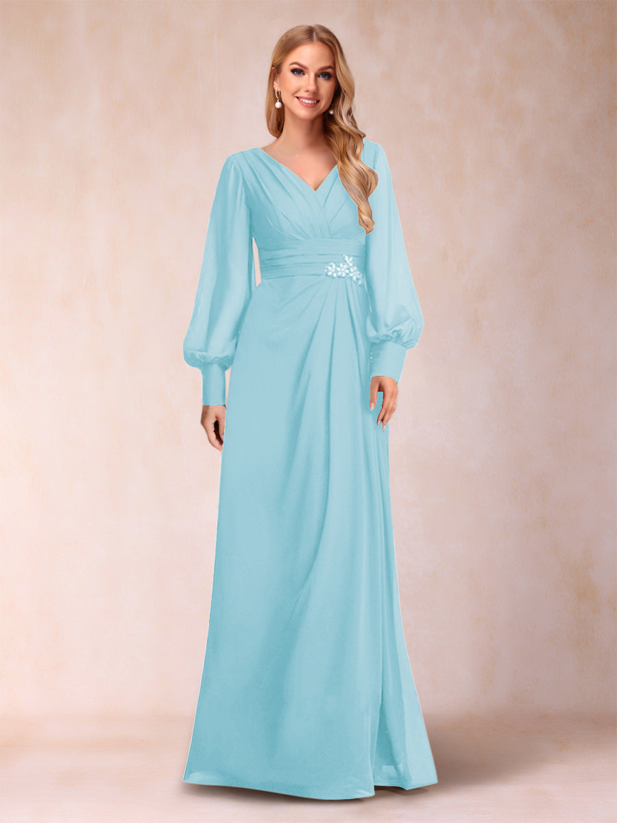 A-Line/Princess Long Sleeves V-Neck Mother of the Bride Dresses