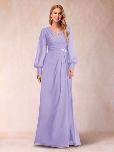 A-Line/Princess Long Sleeves V-Neck Mother of the Bride Dresses