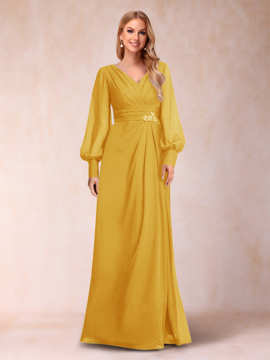 A-Line/Princess Long Sleeves V-Neck Mother of the Bride Dresses