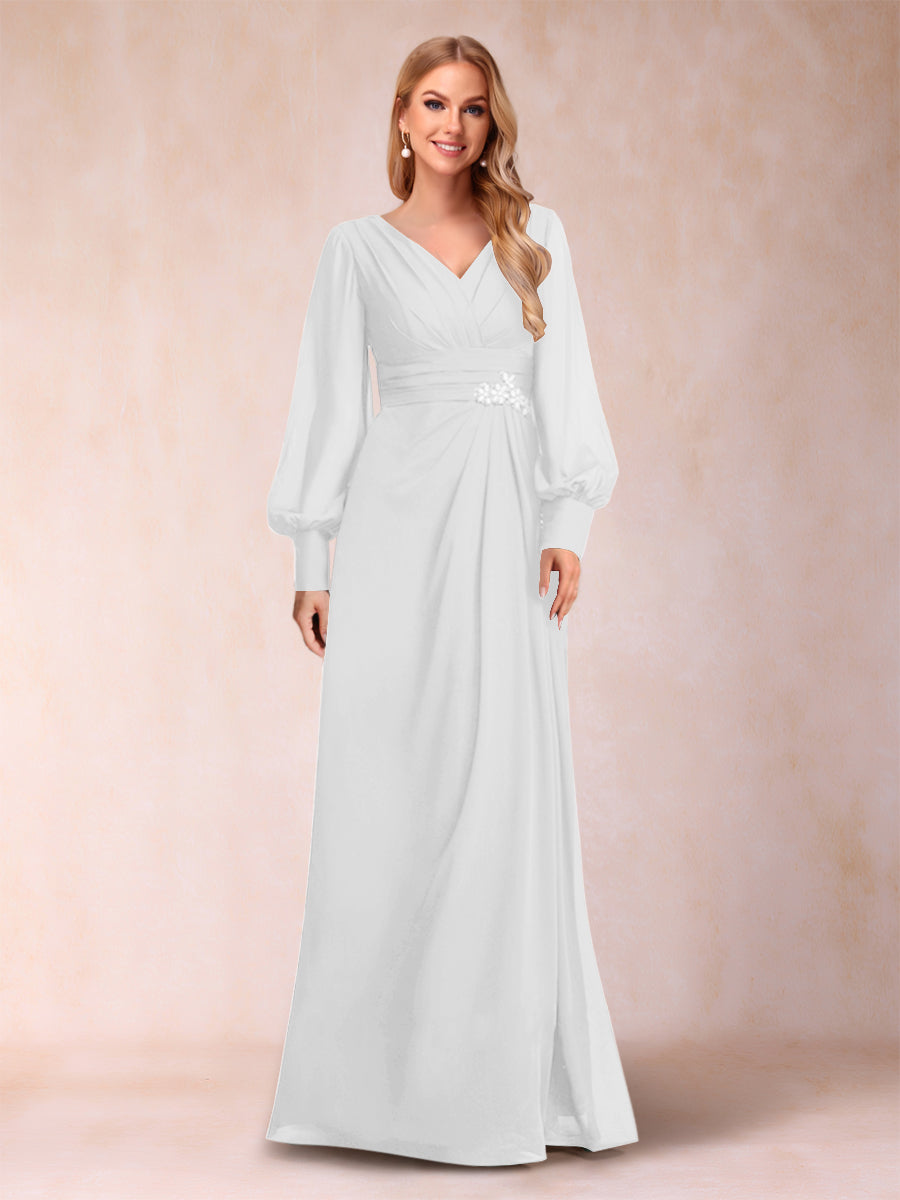 A-Line/Princess Long Sleeves V-Neck Mother of the Bride Dresses