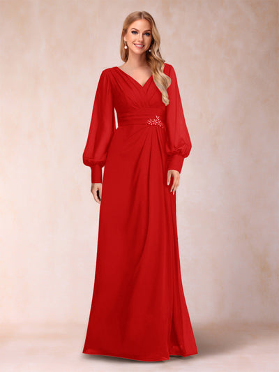 A-Line/Princess Long Sleeves V-Neck Mother of the Bride Dresses