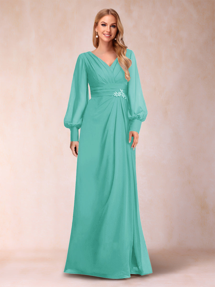 A-Line/Princess Long Sleeves V-Neck Mother of the Bride Dresses