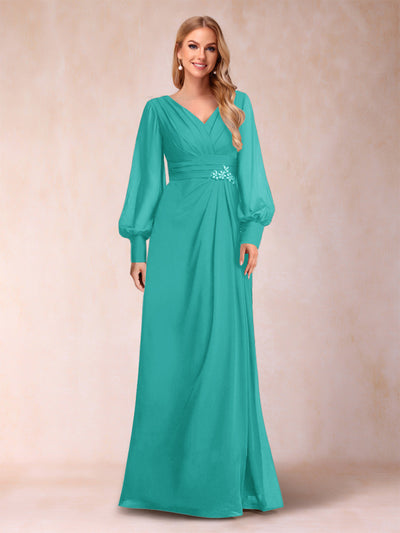 A-Line/Princess Long Sleeves V-Neck Mother of the Bride Dresses