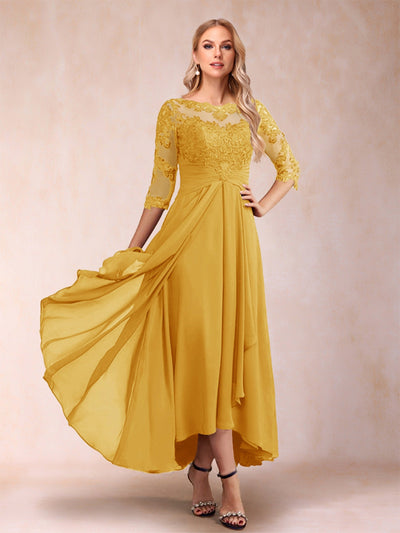 A-Line/Princess Asymmetrical 3/4 Sleeves Sweetheart Mother of the Bride Dresses