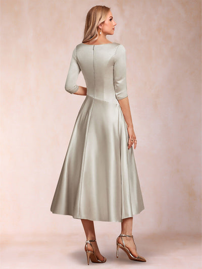 A-Line/Princess Tea-Length 3/4 Sleeves V-Neck Mother of the Bride Dresses