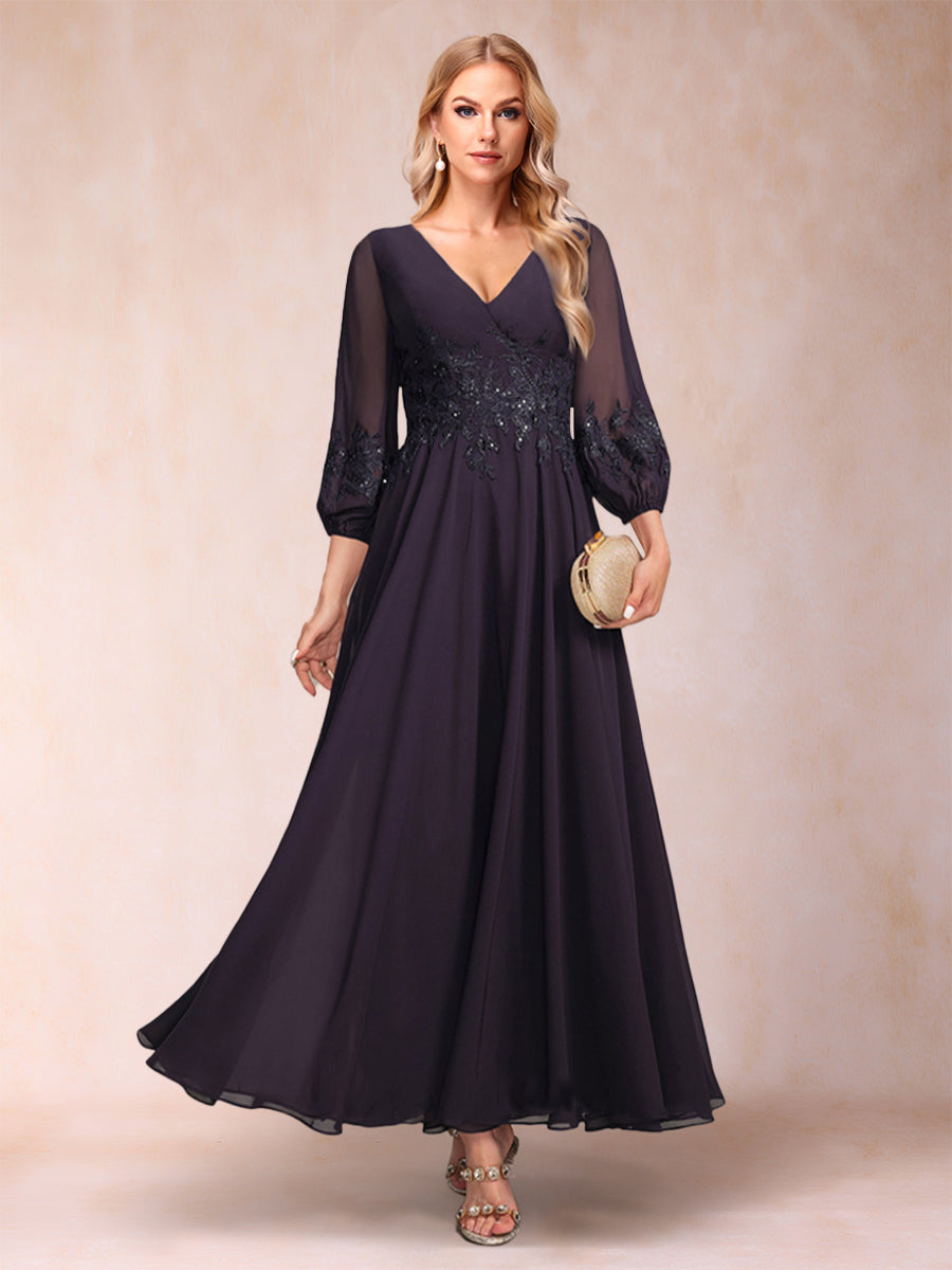 A-Line/Princess Ankle-Length 3/4 Sleeves V-Neck Mother of the Bride Dresses