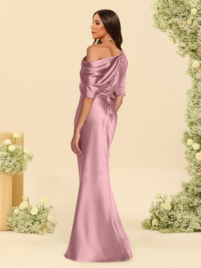 Trumpet/Mermaid One-Shoulder Half Sleeves Bridesmaid Dresses With Ruched