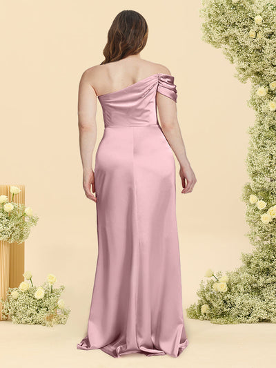 Sheath/Column Off-the-Shoulder Floor-Length Ruched Plus Size Bridesmaid Dresses With Split Side