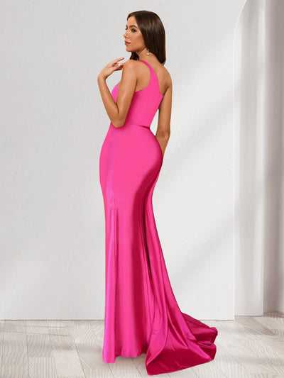 Trumpet/Mermaid One-Shoulder Sleeveless Sweep train Evening Dresses with Split Side