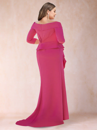 Sheath/Column Off-the-Shoulder Floor-Length Plus Size Mother of the Bride Dresses With Ruffles &  Split Side