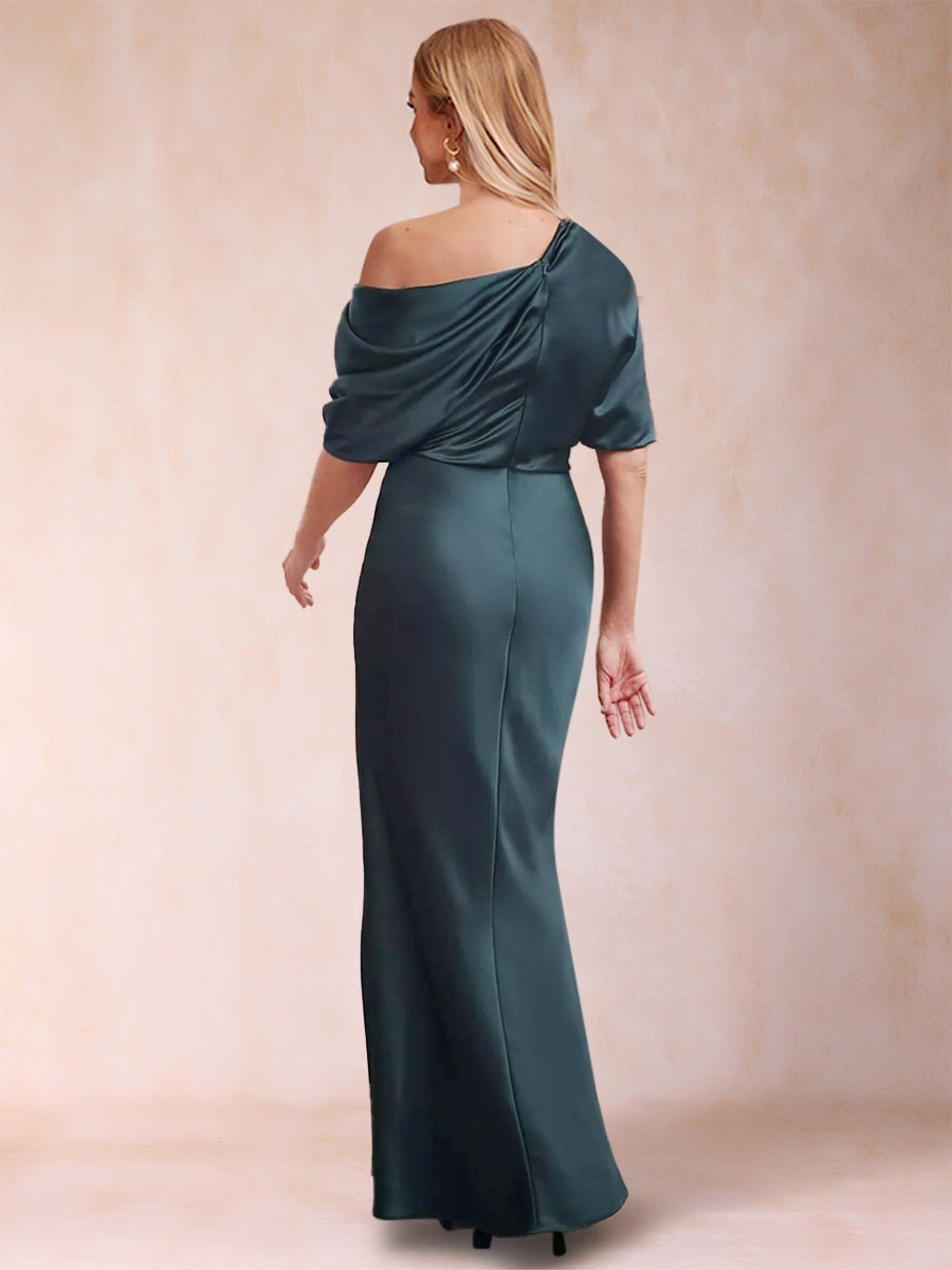 Sheath/Column One-Shoulder Half Sleeves Floor-Length Mother of the Bride Dresses With Ruffles