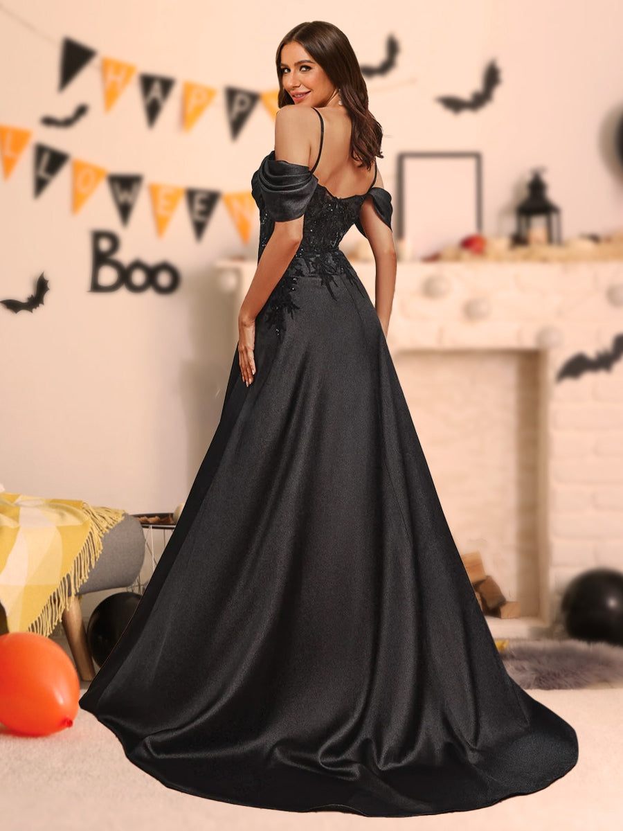 A-Line/Princess Off-the-Shoulder Sleeveless Halloween Dresses with Split Side & Appliques