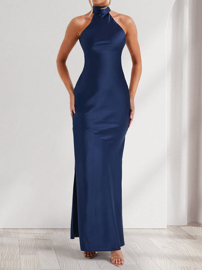 Sheath/Column Halter Sleeveless Ankle-Length Evening Dresses with High Split