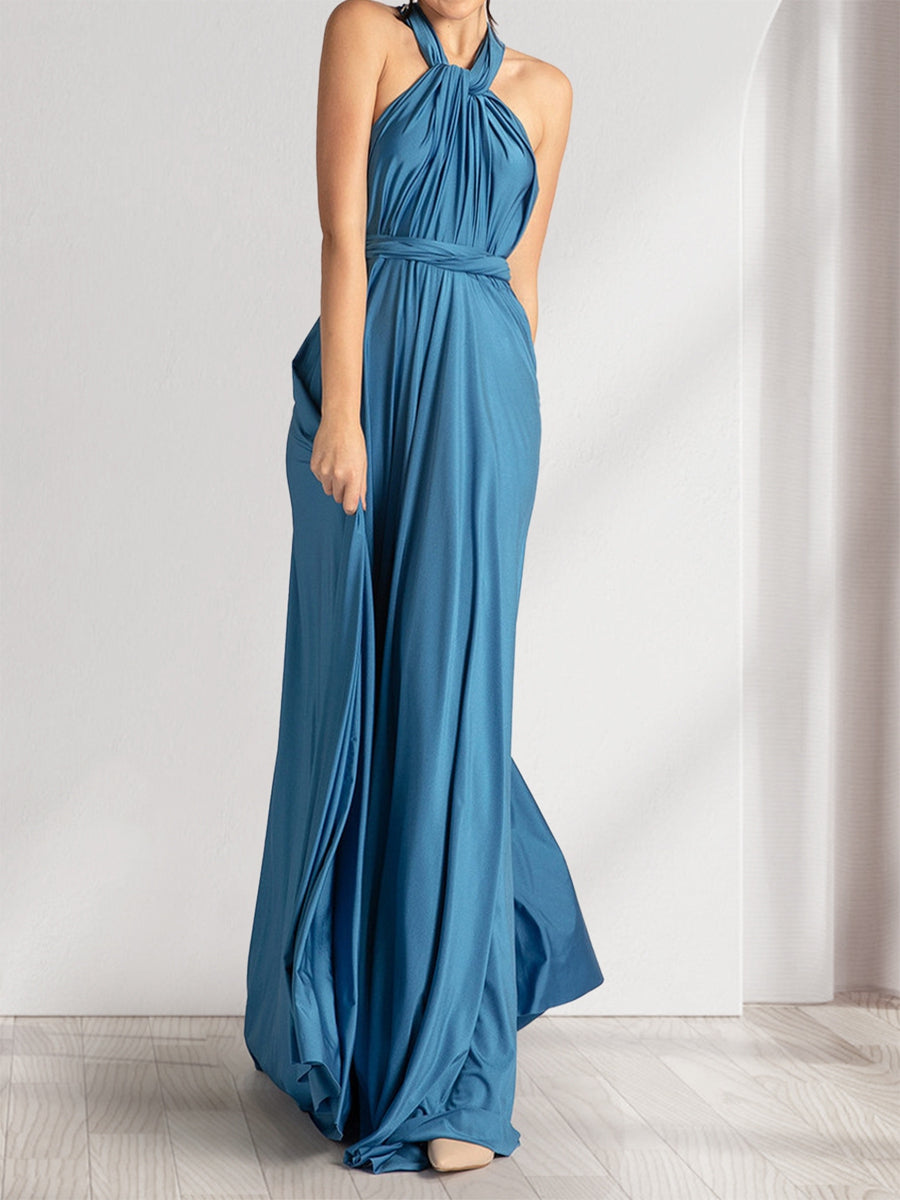 Sexy A-Line/Princess Halter Sleeveless Floor-Length Ruched Evening Dresses with Ruffles