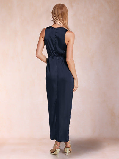 Sheath/Column V-Neck Ruched Ankle-Length Mother of the Bride Dresses with Side Slit