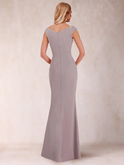 Sheath/Column V-Neck Sleeveless Ruched Evening Dresses with Split Side & Bow(s)