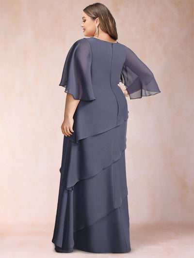 A-Line/Princess Scoop Half Sleeves Plus Size Mother of the Bride Dresses with Ruffles & Beading