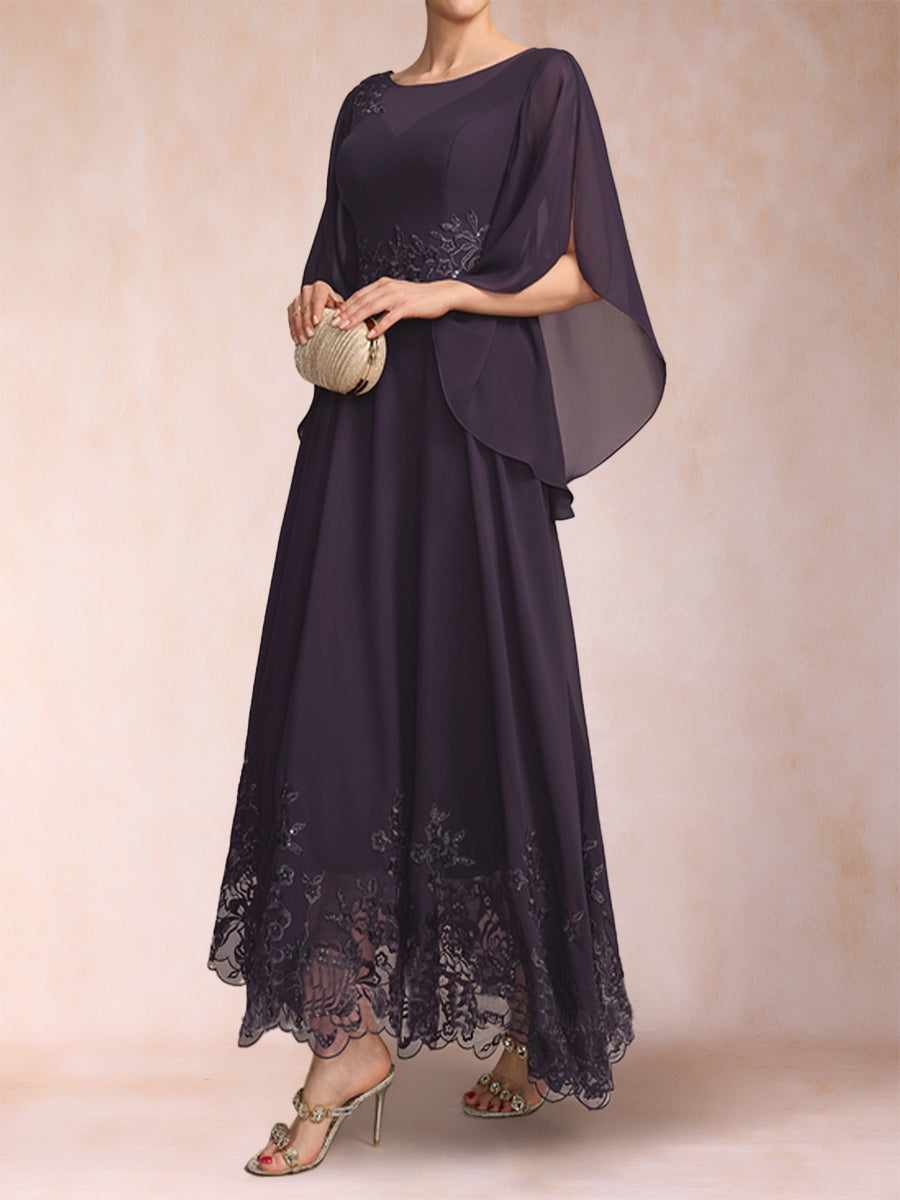 A-Line/Princess Scoop 3/4 Sleeves Ankle-Length Mother of the Bride Dresses with Appliques