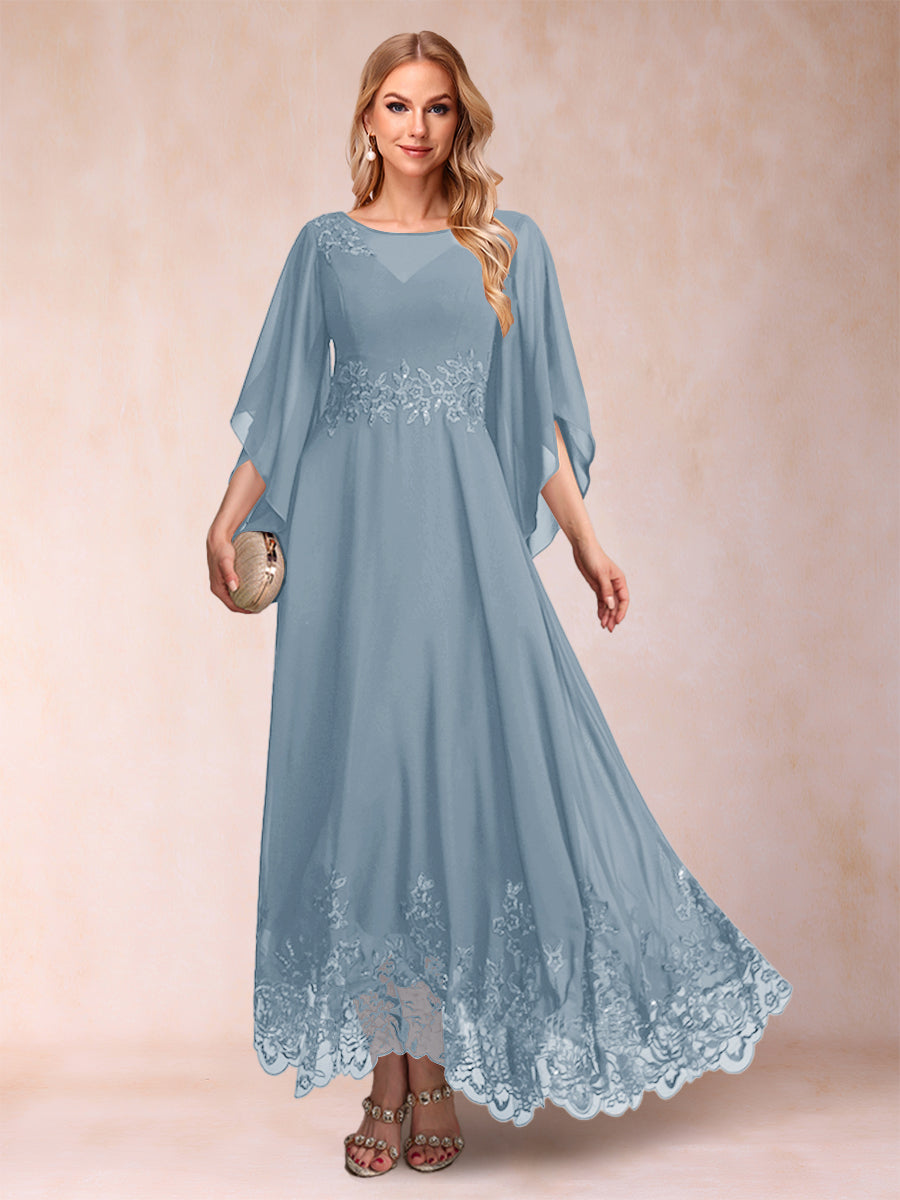 A-Line/Princess Scoop 3/4 Sleeves Ankle-Length Mother of the Bride Dresses with Appliques