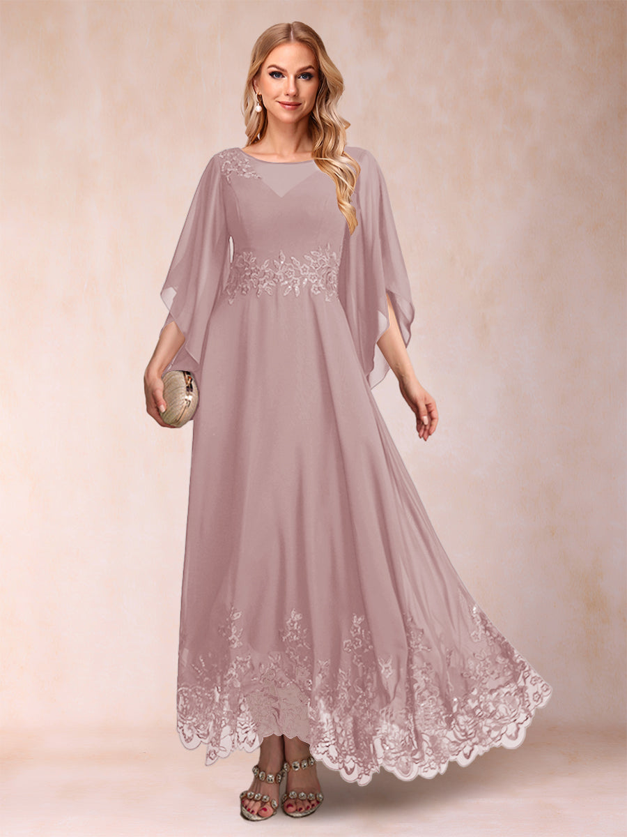 A-Line/Princess Scoop 3/4 Sleeves Ankle-Length Mother of the Bride Dresses with Appliques