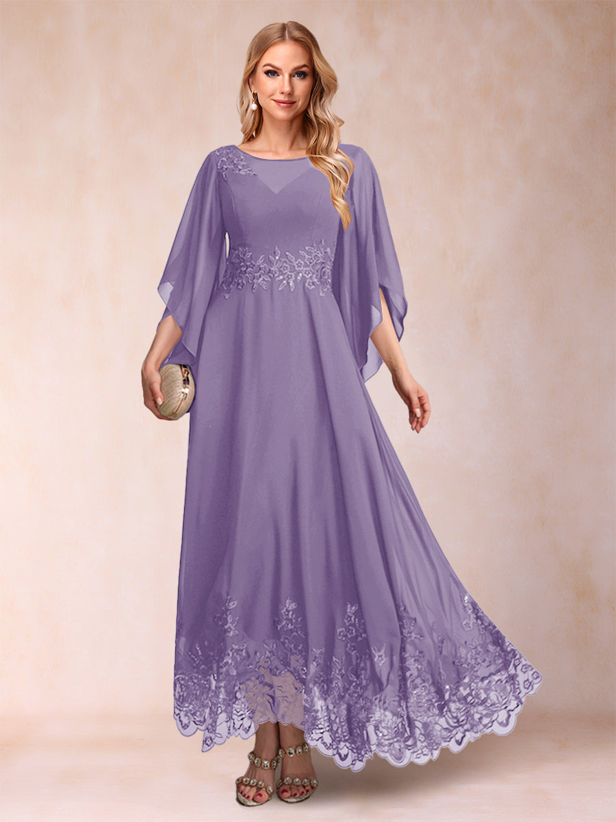 A-Line/Princess Scoop 3/4 Sleeves Ankle-Length Mother of the Bride Dresses with Appliques