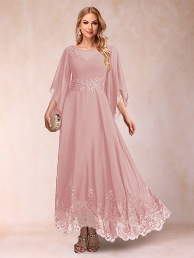 A-Line/Princess Scoop 3/4 Sleeves Ankle-Length Mother of the Bride Dresses with Appliques